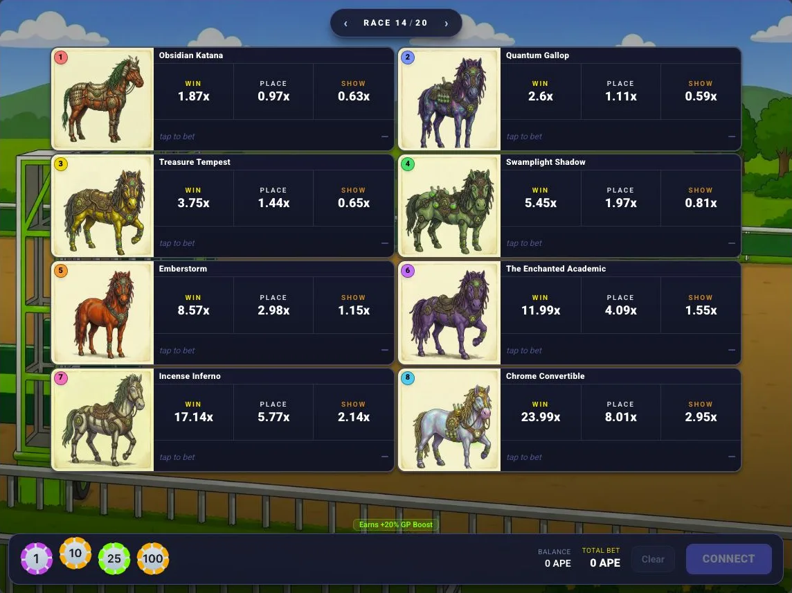 Ape Church Downs: game interface captured from the supplied game page without playing.