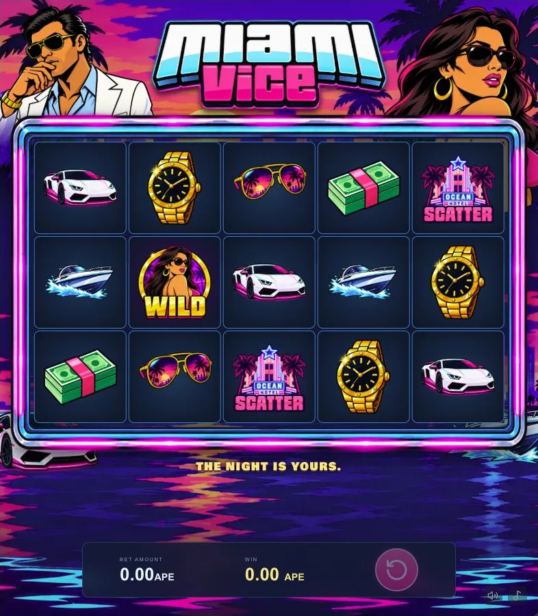 Miami Vice: game interface captured from the supplied game page without playing.