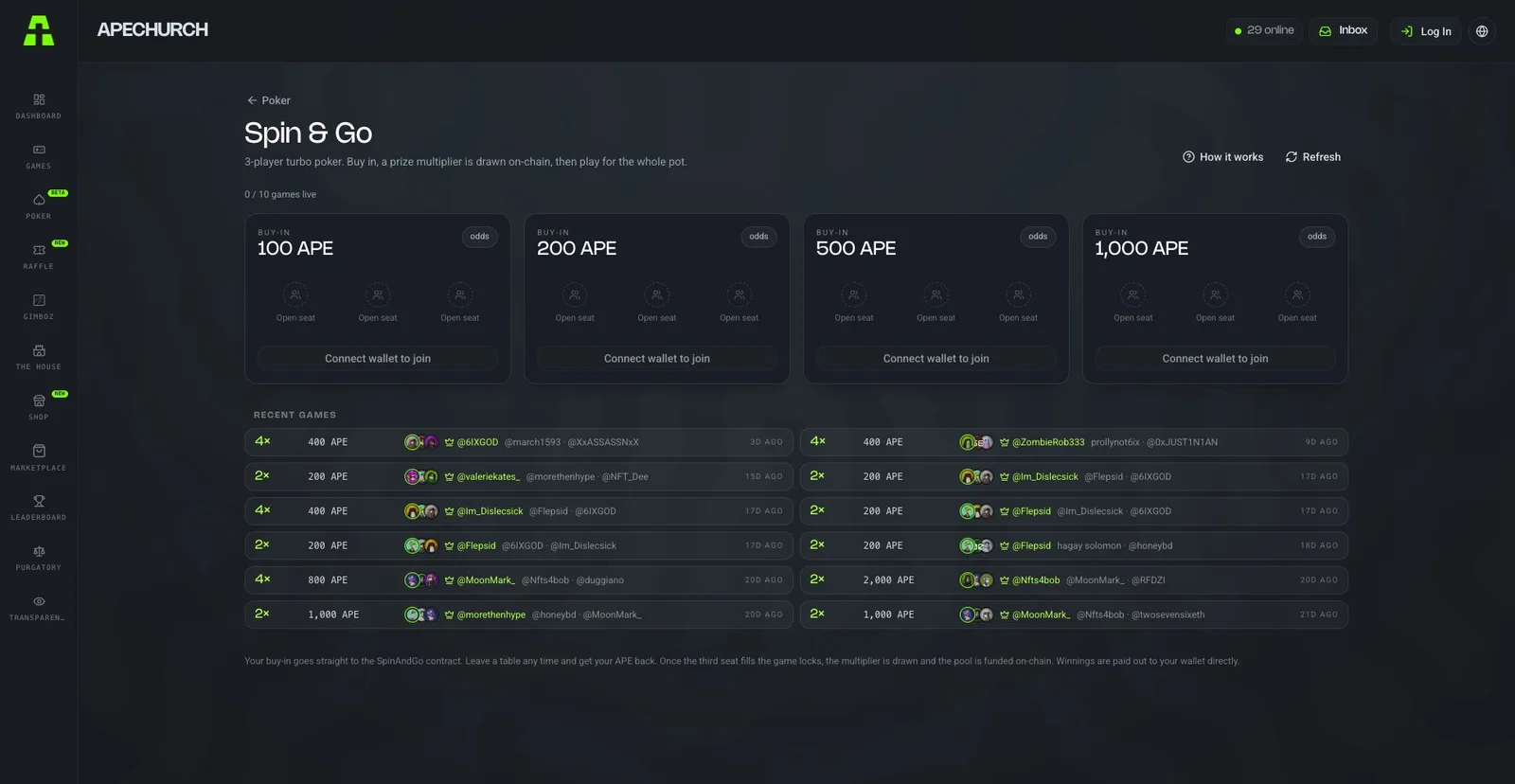 Spin & Go: lobby screen captured from the supplied game page without playing.