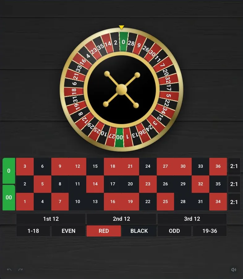 Roulette: game interface captured from the supplied game page without playing.
