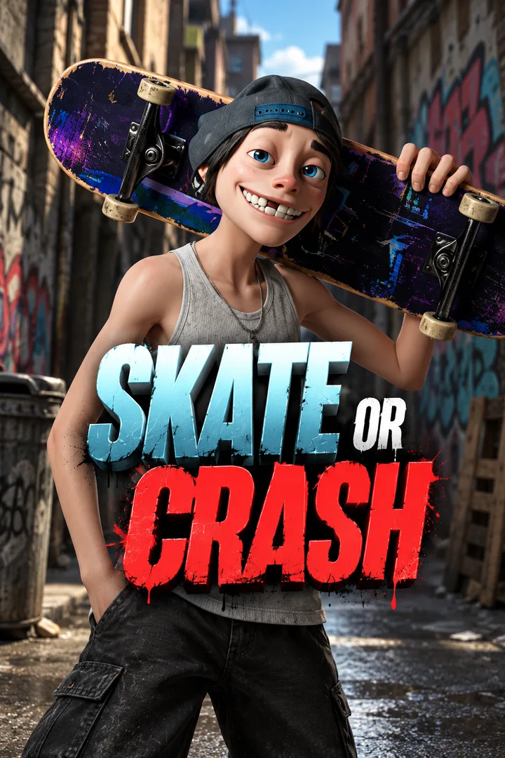 Skate or Crash portrait cover adapted from the creator’s original artwork