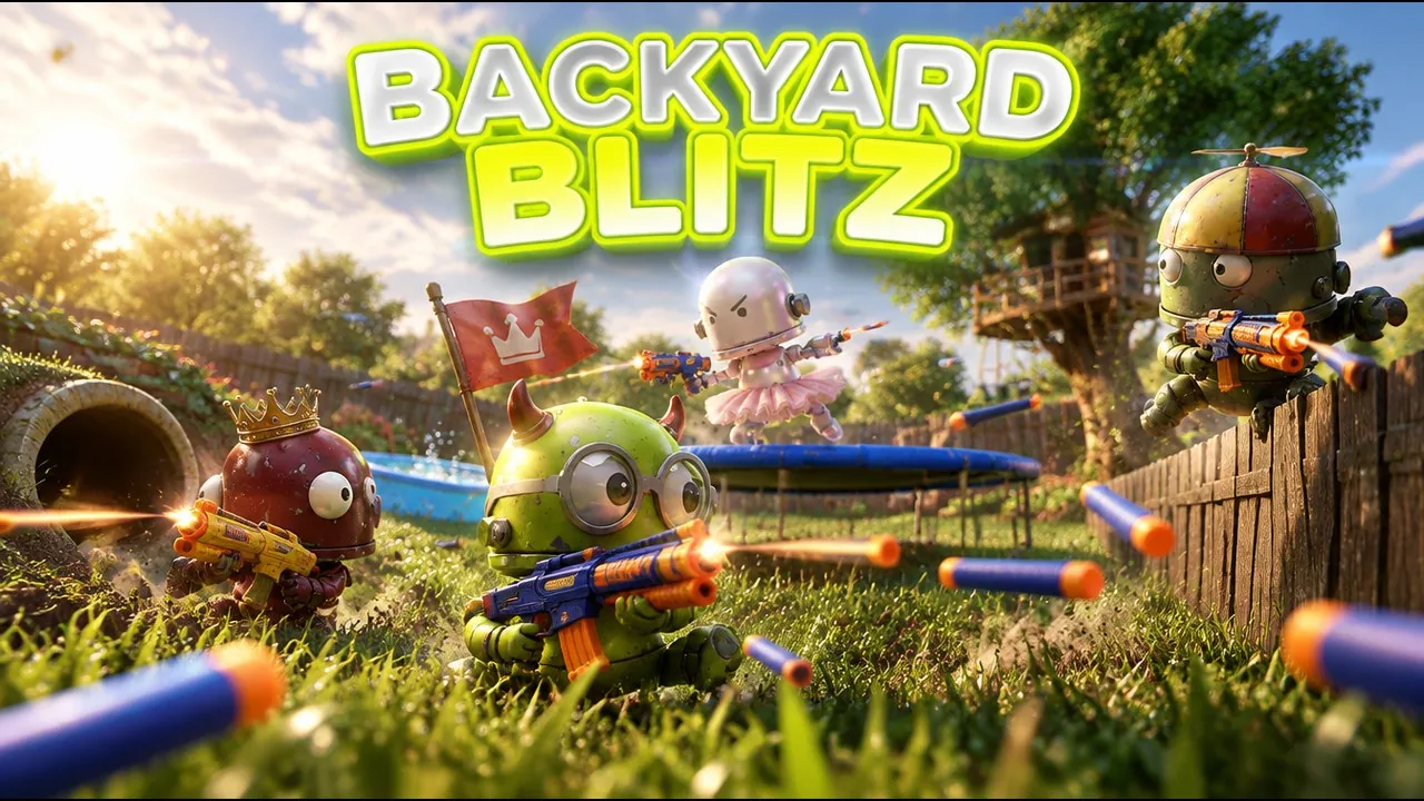 Official Backyard Blitz arcade menu artwork featuring the Thrills toy robot characters.